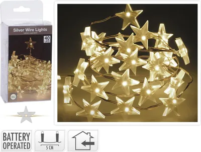 Zdjęcie produktu dla Lampki Druciki Gwiazdki 40 Led Dekoracja Na Boże Narodzenie Ciepły Biały