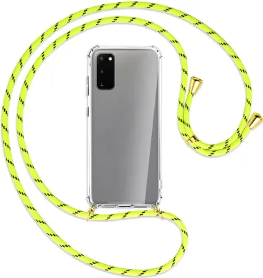Produktbild von Handykette Backcover-Schutzhülle mit Band (Metall goldfarben) für Samsung Galaxy S20 (G980) - neongelb