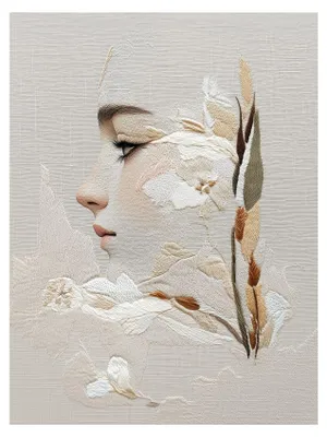 Productafbeelding van STYLER Canvas schilderij, 60x80 cm, "Stitched Bloom", stijlvolle wanddecoratie, wandschilderij, moderne kunst, geschikt voor woonkamer, slaapkamer, kantoor