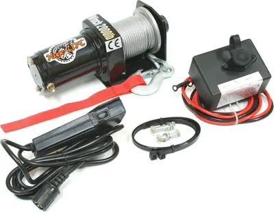 A collection of winch components laid out on a white background.