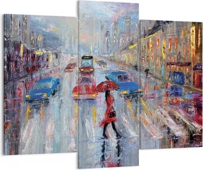 Produktbild von Bild auf Leinwand - Leinwandbild - 3 Teile - Acryl Stadt Regen - 130x100cm - Wand Bild - Wanddeko - Wandbilder - Leinwanddruck - Bilder - Wanddekoration - Leinwand bilder - Wandbild - CB130x100-4251