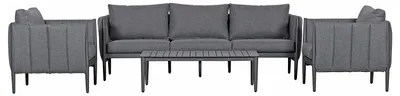 Produktbild von home24 Loungeset - 4-teilig - Stahl / Polyester - Dunkelgrau
