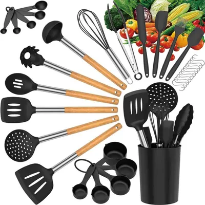 Produktbild von Famanu Küchenutensilien Set 33-teilig - Hitzebeständige Spatel und Löffel