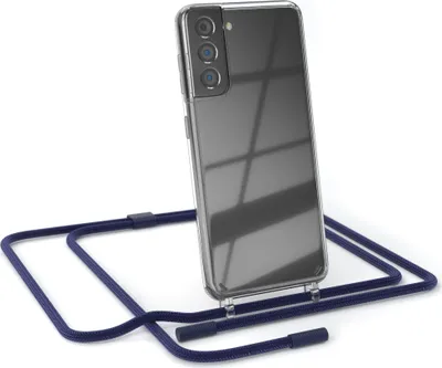 Produktbild von EAZY CASE Handykette für Samsung Galaxy S21 5G, Clear Case aus Silikon, mit Umhängeband, abnehmbare Endstücke, Handyband in Blau