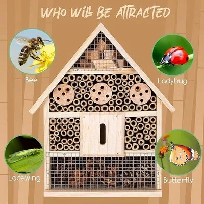 Productafbeelding van Famanu insectenhotel van natuurlijk materiaal - Geschikt voor bijen, lieveheersbeestjes en vlinders - 26 x 10,5 x 30,5 cm