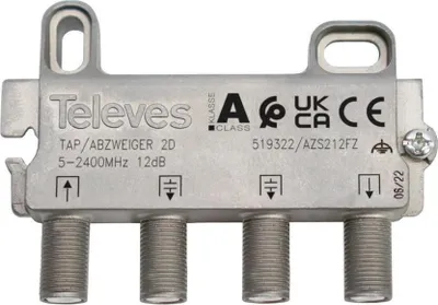 Produktbild von 2-fach Abzweiger 5-2400 MHz, 12dB, F-Anschluss, Klasse A, Innen