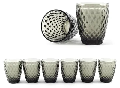Trinkgläser Set 6x 300 ml – grau, spülmaschinenfest, Diamantdesign