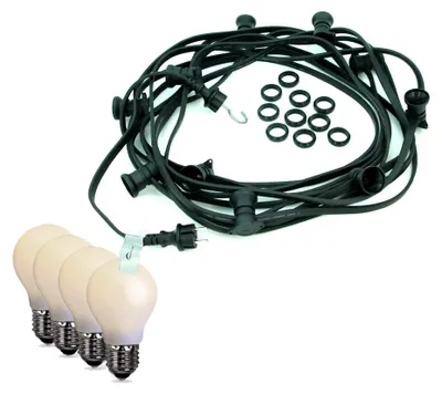 ILLU-Lichterkette BLACKY - 20m - 20xE27 | IP44 | bruchfeste, opale Tropfenlampen warmweiß | SATISFIRE