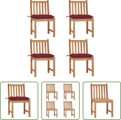 Produktbild von The Living Store Gartenstühle 4 Stk. mit Kissen Massivholz Teak