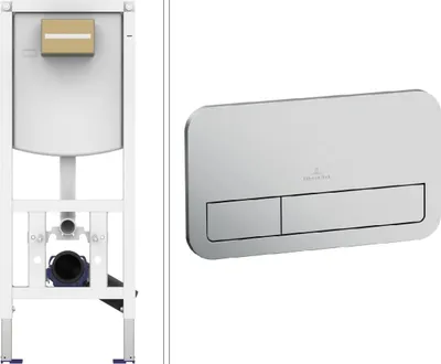 Produktbild von VILLEROY & BOCH Vorwandelement Set mit Betätigungsplatte, chrom matt, Unterputz-Spülkasten, 2-Mengen-Technik