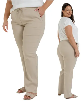 Produktbild von Moraj Damen Hose gerade mit Bindeband elastisch – Ecru, Größe S/M, bequem