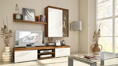 Produktbild von Wohnwand Schrankwand 3 tlg.TOM Zwetschke/ Creme matt