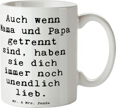 Produktbild von Mr. & Mrs. Panda Kaffeebecher Spruch Trennung von den Eltern - Weiß - Geschenk, Tasse mit, Henkelpott, Kind Trost, Zuversicht, keramik, Pott, Geschenkideen, Trostspender