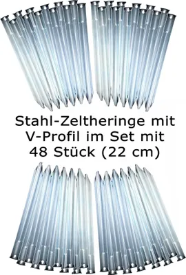 Produktbild von ToCi 48 x Zelt-Heringe | Stahl verzinkt 22 cm lang | lange und robuste Zelthaken Erdnägel für Camping und Outdoor | Sandheringe mit V-Profil