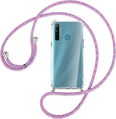 Produktbild von Handykette Backcover-Schutzhülle mit Band (Metall silberfarben) für Realme 5 / 5i - lila/rosa/blau