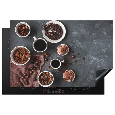 Produktbild von KitchenYeah© Herdabdeckplatte Kaffee - Schokolade - Beton , 81x52cm, Küche Deko, Glaskeramikkochfeld Herdabdeckung, Abdeckplatte fùr Kochfeld