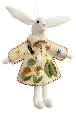 Imagen del producto de Colgante de Pascua Clayre & Eef, con forma de conejo, color blanco, hecho de fieltro
