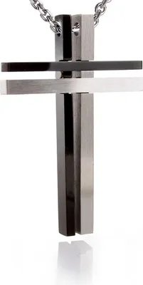 Produktbild von Edelstahl Anhänger Kreuz Schwarz PVD - Matt Poliert- Mit Edelstahl Kette- PD1640 - Höhe 45mm - 55.0 Zentimeter