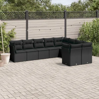 Produktbild von Modernen StilGarten-Lounge-Set, 9-tlg. Garten-Sofagarnitur,Gartenmöbel mit Kissen Schwarz Poly Rattan DE9512
