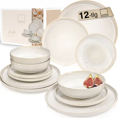 Produktbild von SÄNGER Steingut Geschirrset Korfu, Tafelservice 12 teilig für 4 Personen