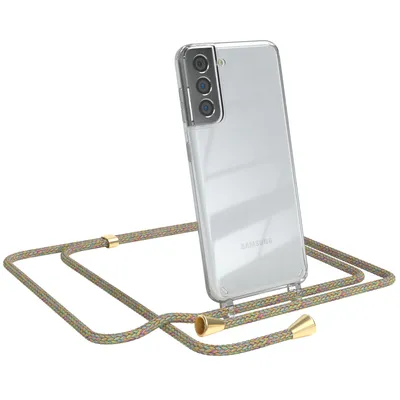 Produktbild von EAZY CASE Handykette kompatibel mit Samsung Galaxy S21 5G, Handyhülle mit Umhängeband, Handykordel, Schutzhülle Clear, Band in Bunt