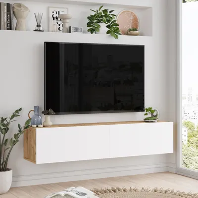 Immagine prodotto di Tavolo TV 'Lapinlahti' 140 x 31,5 x 29,5 cm rovere rustico / bianco