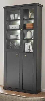 Produktbild von Vitrine "Filmore" in Schwarz matt und Eiche Landhaus 86 x 200 cm, Soft-Close