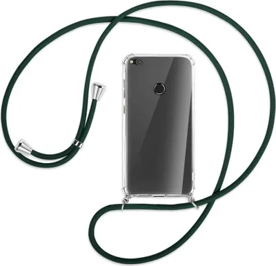 Produktbild von Handykette Backcover-Schutzhülle mit Band (Metall silberfarben) für Huawei P8 Lite / P9 Lite 2017 - dunkelgrün