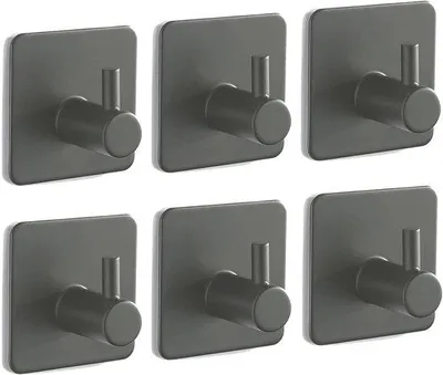 Produktbild von Unyqoos®️ Set von 6 selbstklebenden grauen Handtuchhaken für Bad und Küche ohne Bohren