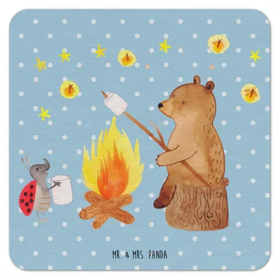 Produktbild von Mr. & Mrs. Panda Tischuntersetzer Bär & Marienkäfer Lagerfeuer 25er Set - Blau Pastell - Geschenk, bieruntersetzer, Bierdeckel, Bierfilzl, gläseruntersetzer, Teddy