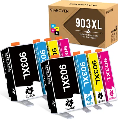 A product shot of multiple ink cartridges and their packaging.
