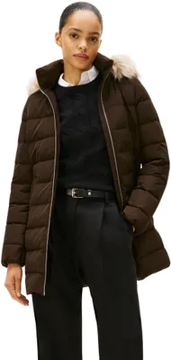 Produktbild von Tommy Hilfiger Damen Daunenmantel Down Slim mit Fellbesatz, Braun (Dark Coffee),