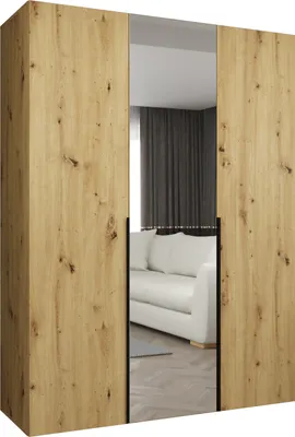 Produktbild von MEBLE KRYSPOL, Kleiderschrank Spiegel, 150x202x52, Artisan Eiche, Griff Schwarz