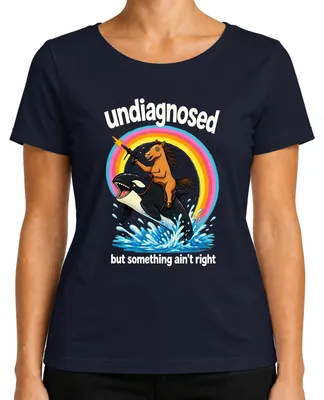 Imagen del producto de Camiseta para mujer, diseño "Undiagnosed But Something Ain't Right Pferd Statement", color azul marino, talla S