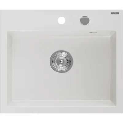 Zdjęcie produktu dla Mexen Oscar zlewozmywak granitowy 1-komorowy 580 x 490 mm, biały, syfon chrom - 6519581000-20