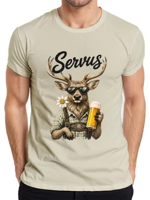 Productafbeelding van Servus, lederhosen, bier, edelweiss, Beieren, dirndl, , heren T-shirt, naturel, maat L