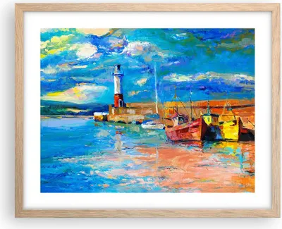 Produktbild von Gerahmtes Poster - Rahmen in heller Eiche - Leuchtturm Meer - 50x40 cm - Wand Bild - Wanddeko - Wandbilder - Kunstposter - Wandposter - Bilderrahmen - Bilder - Kunstdruck - Wandbild - P2NAA50x40-3693