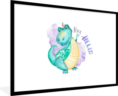 Produktbild von MuchoWow® Gerahmtes Poster Dinosaurier - Kinderzimmer - Grün - Jungen - Mädchen - Kinder 90x60 cm - Poster mit Schwarzem Bilderrahmen Wandposter Rahmen Foto Bilder - Wanddekoration - Fotos