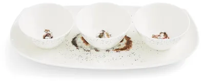 3 Porzellanschalen mit Tablett, Blumenmotiv, spülmaschinenfest