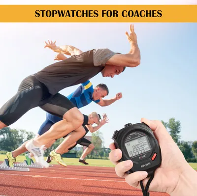 Zdjęcie produktu dla Stoper sportowy, 100 pamięci, stoper cyfrowy, 3-rzędowy wyświetlacz, stoper z dużym ekranem