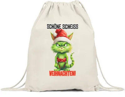 Produktbild von Schöne Scheiss Weihnachten Turnbeutel Katze Cat Weihnachtsmuffel Weihnachtsgeschenk für Katzenbesitzer