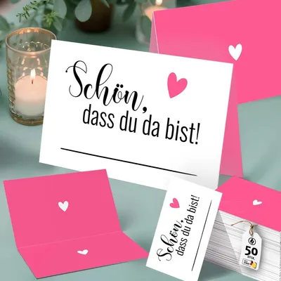 Produktbild von 50 Tischkarten 'Schön, dass du da bist', Colorful Love Pink