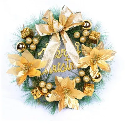 Image de Couronne de Noël avec des aiguilles - Couronne décorative de 30 cm, couleur or