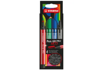 Produktbild von STABILO Pen 68 MAX Filzstift Schwarz, Blau, Rot 4 Stück(e)