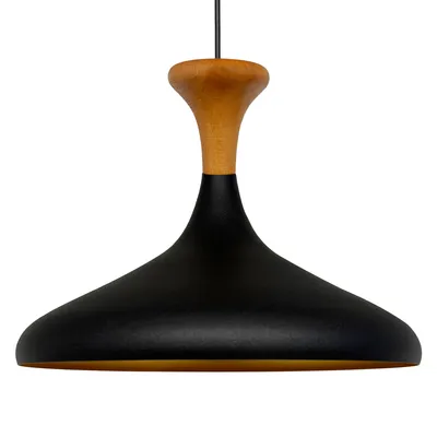 Produktbild von Champion Pendelleuchte aus Holz, 35 cm Hängelampe Metall E27 Moderne, Skandinavisch Pendellampe für Schlafzimmer Wohnzimmer Esstisch Lampe - Schwarz