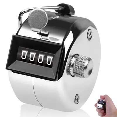Produktbild von Manueller Klickteller - Hand-Tally-Zähler - 4-stellig - Metall - Handzähler für Golf, Stricken und Personenzählung – Silber