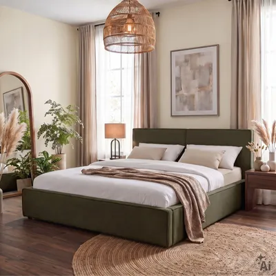 Produktbild von Polsterbett CALM 180x200 cm, inkl. Lattenrost, Leinen-Optik - Grün