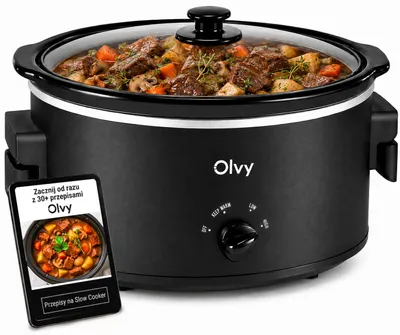 Zdjęcie produktu dla Wolnowar Olvy 6L – Garnek wolnowar z ceramicznym wnętrzem – Funkcja utrzymywania ciepła – W zestawie książka kucharska