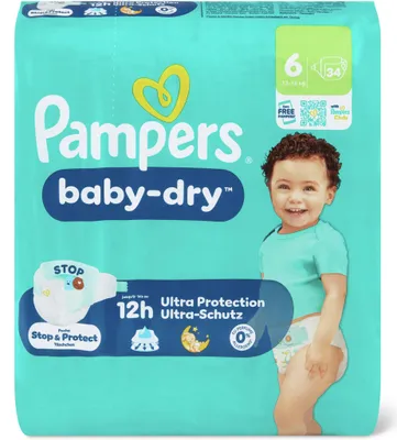 Productafbeelding van Pampers Baby Dry Maat 6 (13-18kg) 34 luiers Tot 12 uur bescherming