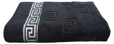 Produktbild von Medusa Saunatuch 100x200 cm - Schwarz / Silber  - Jacquard Webung / feinste Ringgarn Baumwolle / Hochflor Frottee mit Medusa Flachprägung und silberner Medusa Bordüre